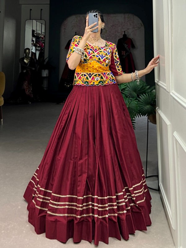 Wine Red Pure Cotton Navratri Lehenga Choli